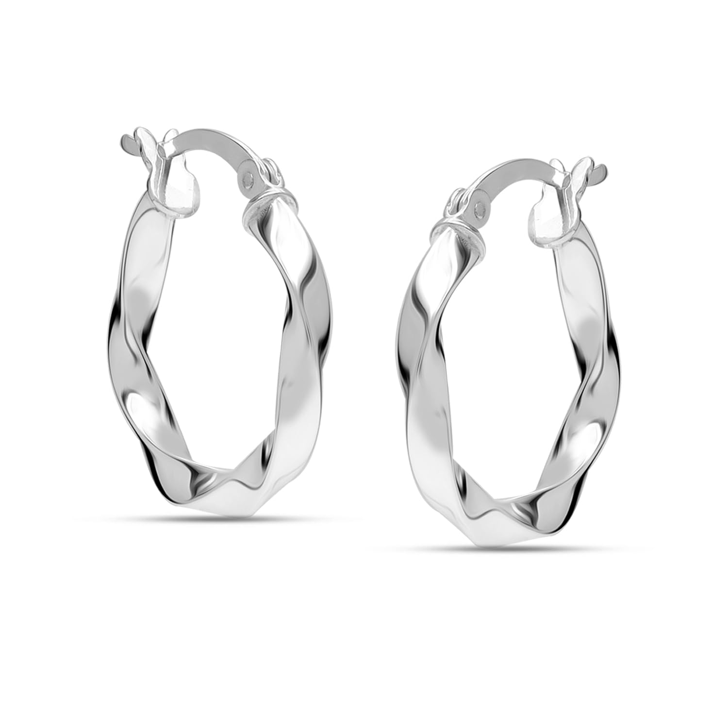 925 Sterling Silver Round Twisted Click-Top Hoop Earrings for Women