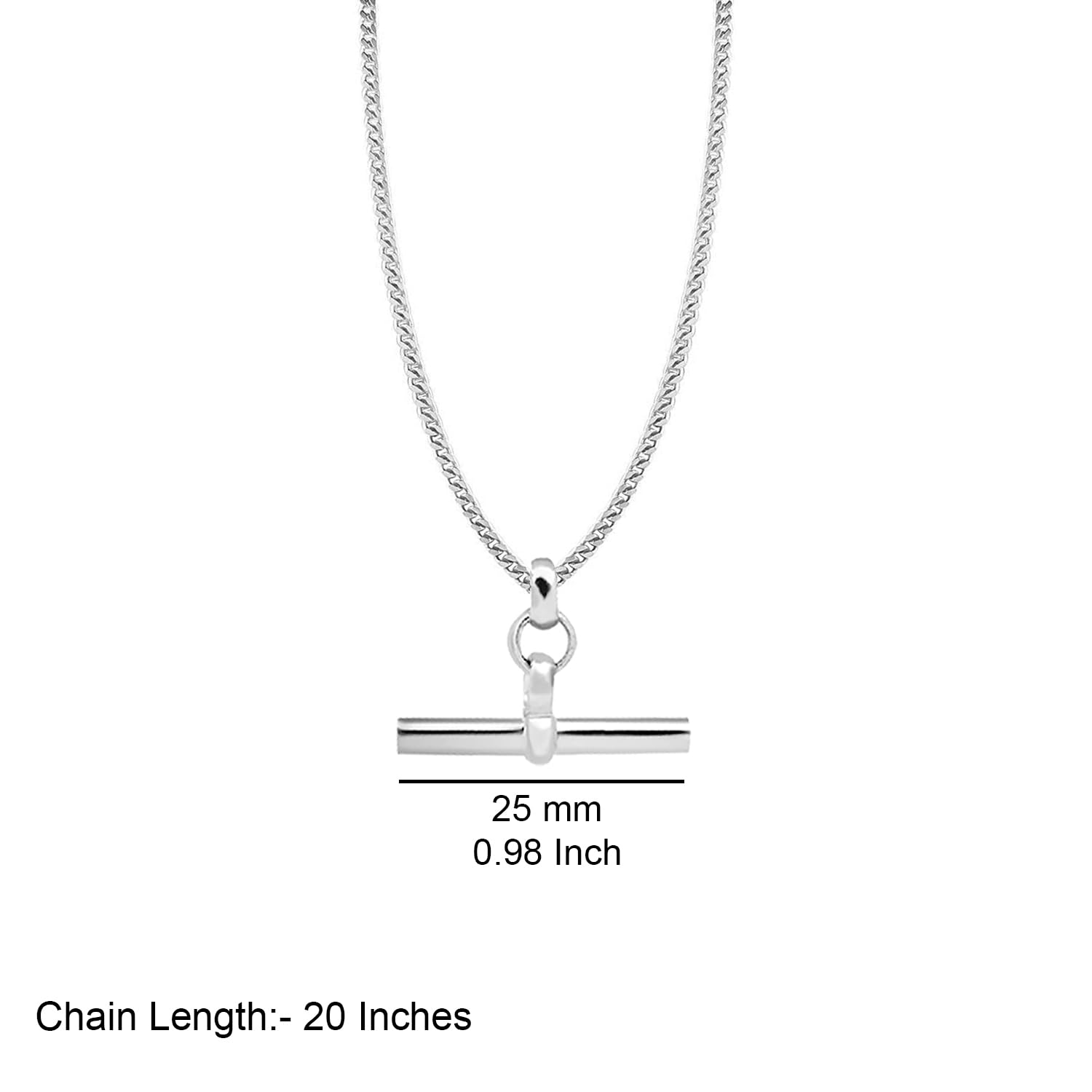 925 Sterling Silver T-Bar Curb Chain Pendant Necklace for Women