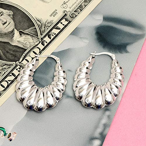 925 Sterling Silver Hollow Puff Hoop Earrings for Women Teen 35 MM