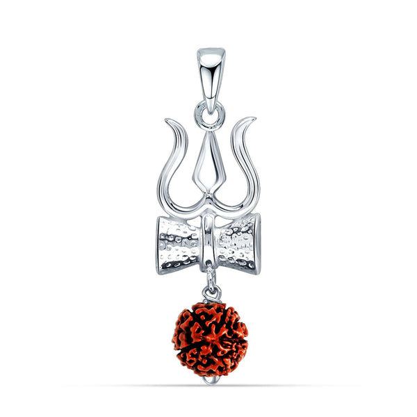 925 Sterling Silver Shakti Trishul Damru Rudraksha Pendant Necklace for Men