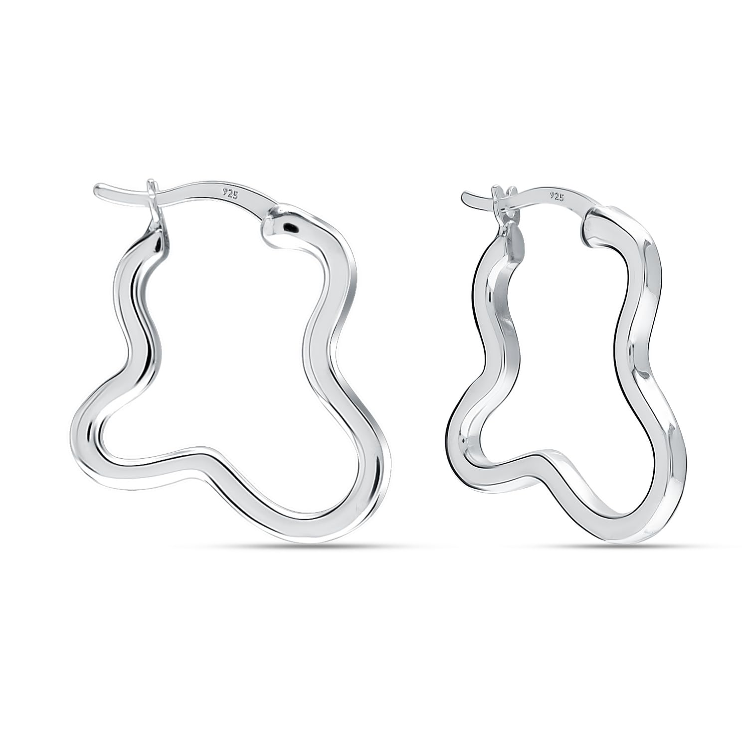 925 Sterling Silver Minimalist Handmade Wave Shape Hoop Earrings for Women