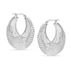 925 Sterling Silver Classic Oval Filigree Diamond-Cut Textured Medium Hoop Earrings for Women