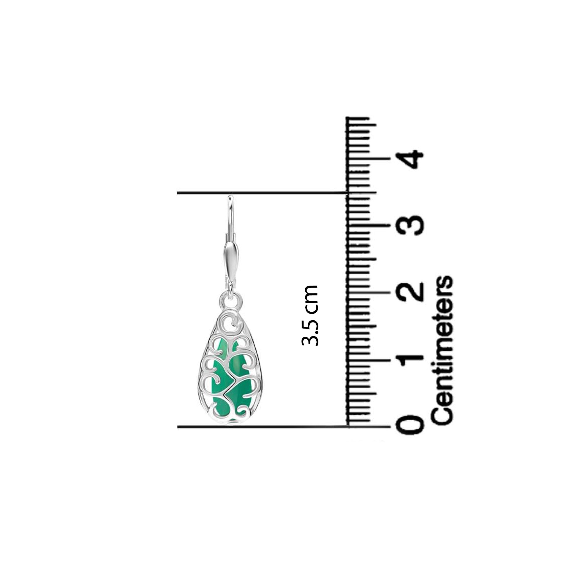 925 Sterling Silve Created Green Turquoise Teardrop Filigree Leverback Drop Dangle Earrings for Women