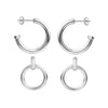 925 Sterling Silver Double Circle Round-Tube C-Hoop Earrings for Women