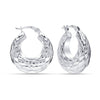 925 Sterling Silver Classic Embossed Texture Chunky Round Shaped Puff Click-Top Hoop Earrings for Women