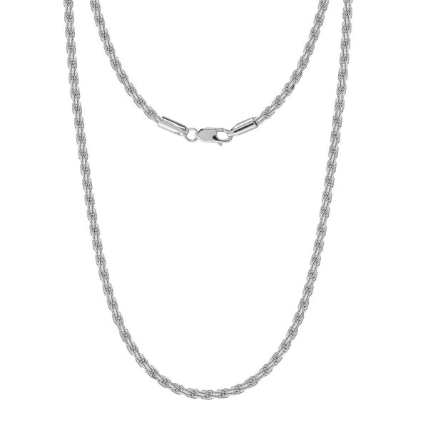 925 Sterling Silver Italian Diamond-Cut Twisted Braided Rope Chain Necklace for Men and Women
