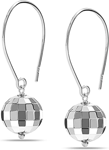 925 Sterling Silver Threader Wire Hammered Mirror Ball Disco Ball Drop Dangle Earring for Women