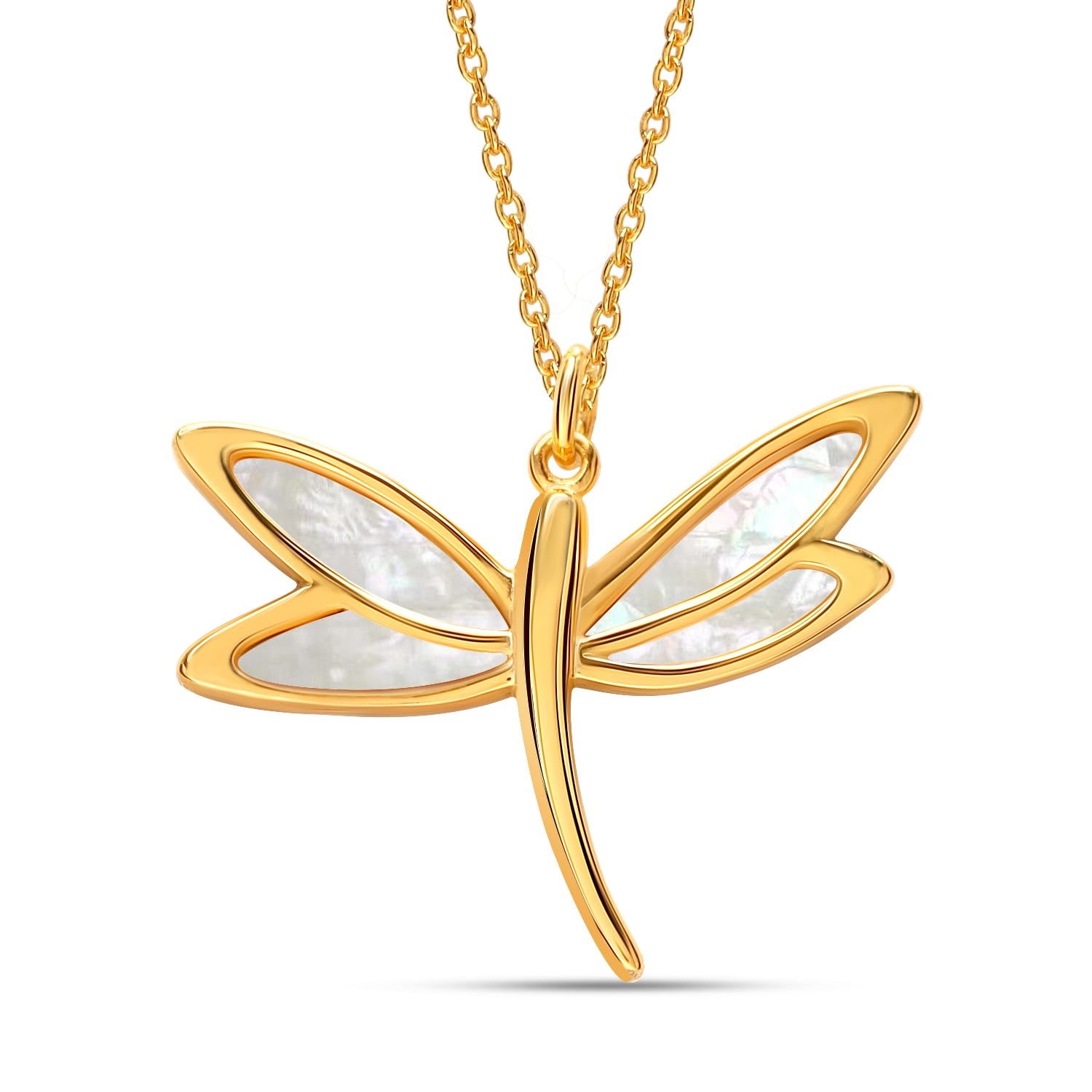 925 Sterling Silver 14K Gold-Plated Cute Mother Of Pearl Butterfly Pendant Necklace for Women