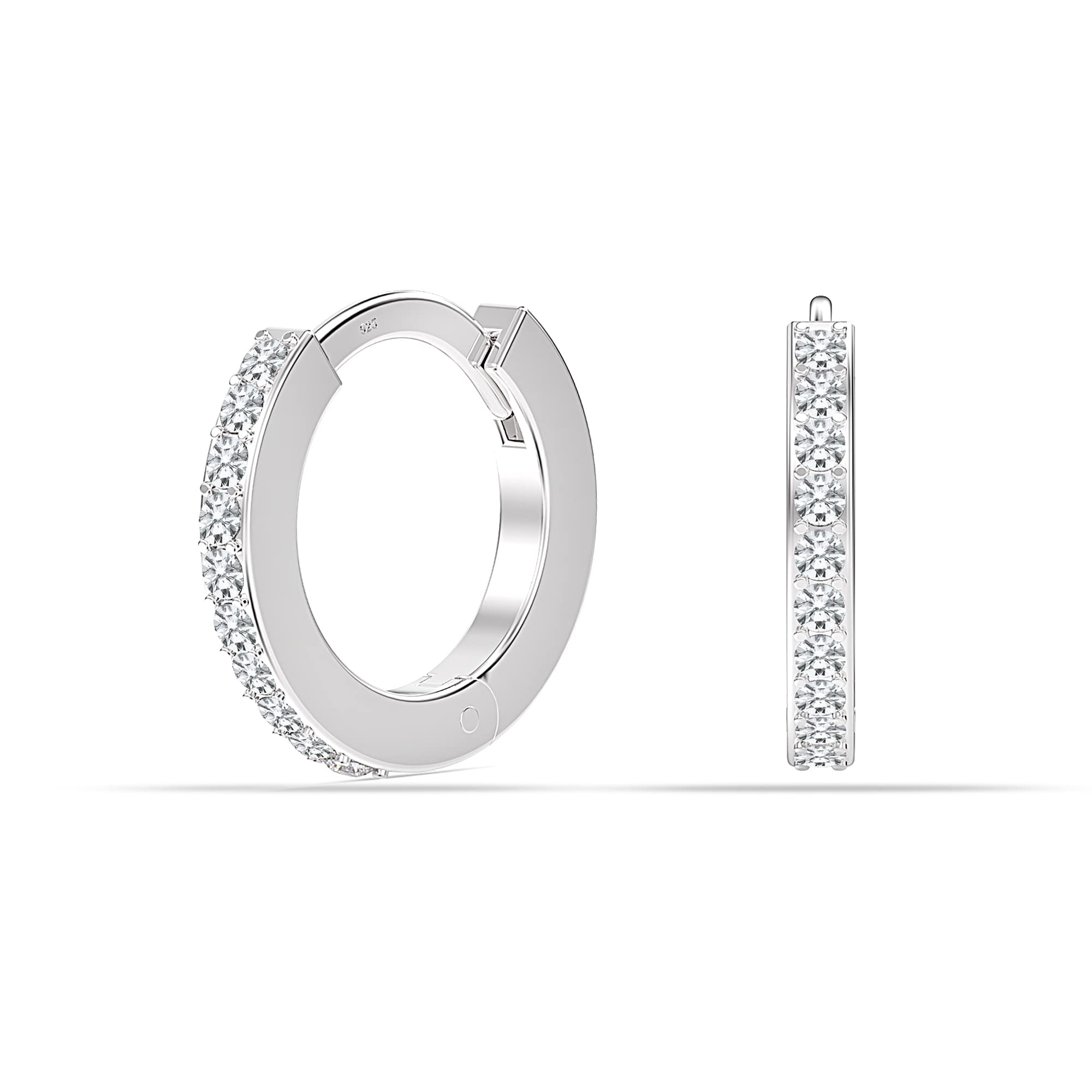 925 Sterling Silver Cubic-Zirconia Small Mini Chunky Huggie Cuff Hoop Earrings for Men and Women