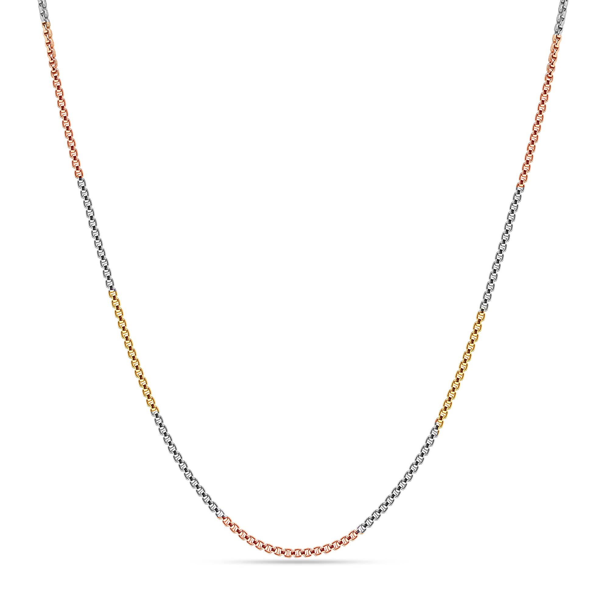 925 Sterling Silver Italian Tricolor Plated Box Chain Necklace for Women Teens