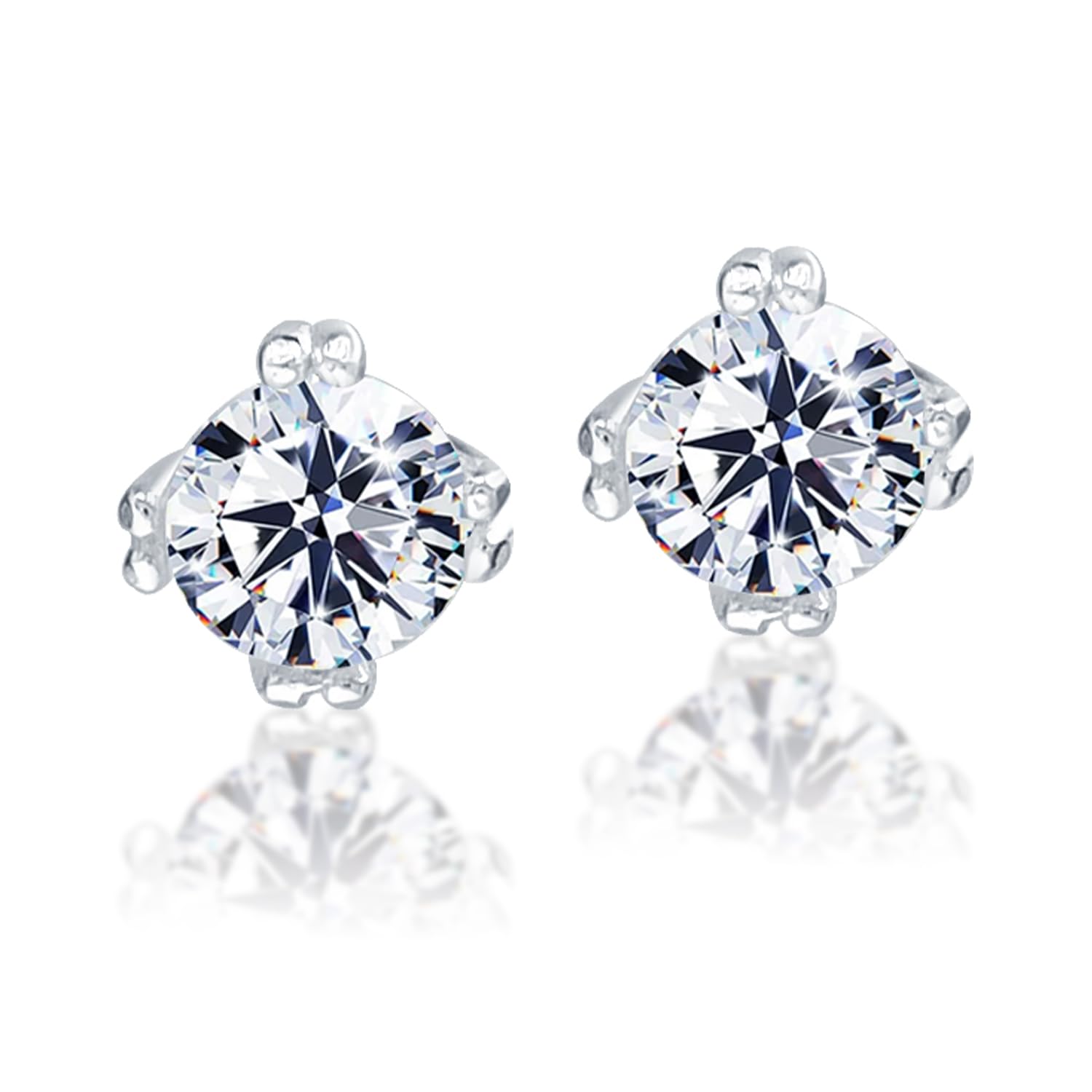 925 Sterling Silver Cubic Zirconia Round Solitaire Diamond like Brilliance Sparkling Stud Earrings for Women