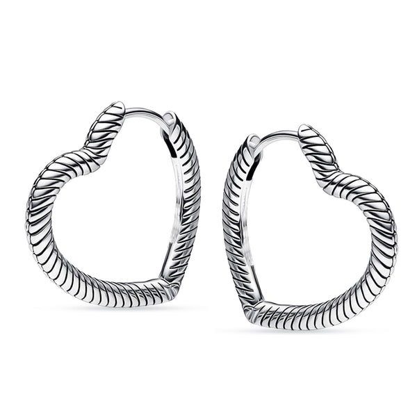 925 Sterling Silver Small Wire Wrapped Texture Heart Shape Huggie Hoop Earring for Women