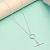 925 Sterling Silver T-Bar Open Circle & Bar Rolo Chain Necklace for Women