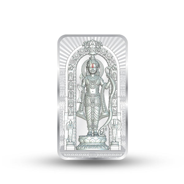 BIS Hallmarked Lord Ram Lalla | Ayodhya Temple | Ram Mandir 50Gm Silver Bar (999 Purity)