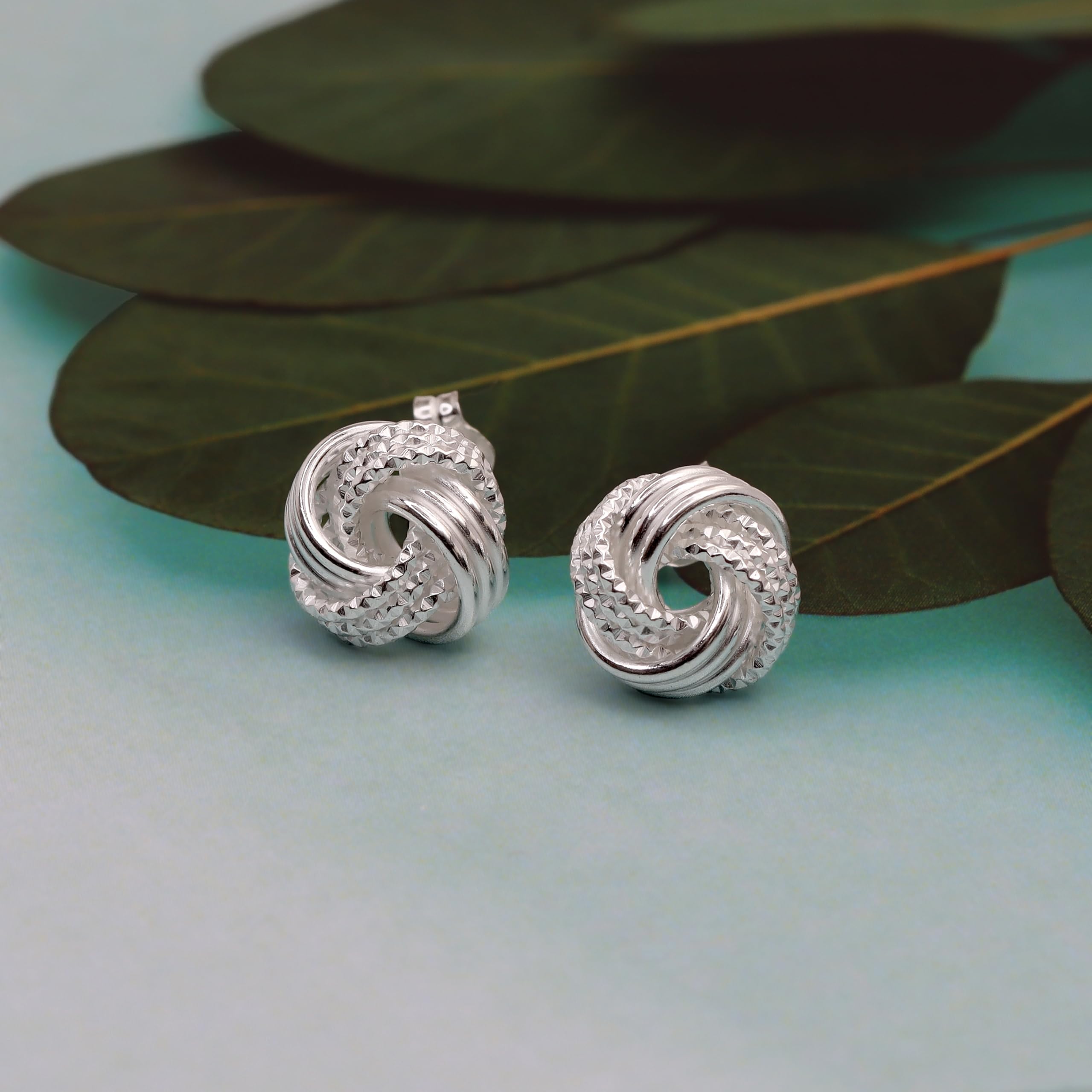 925 Sterling Silver Italian Design Love Knot Interlaced Stud Earrings for Women