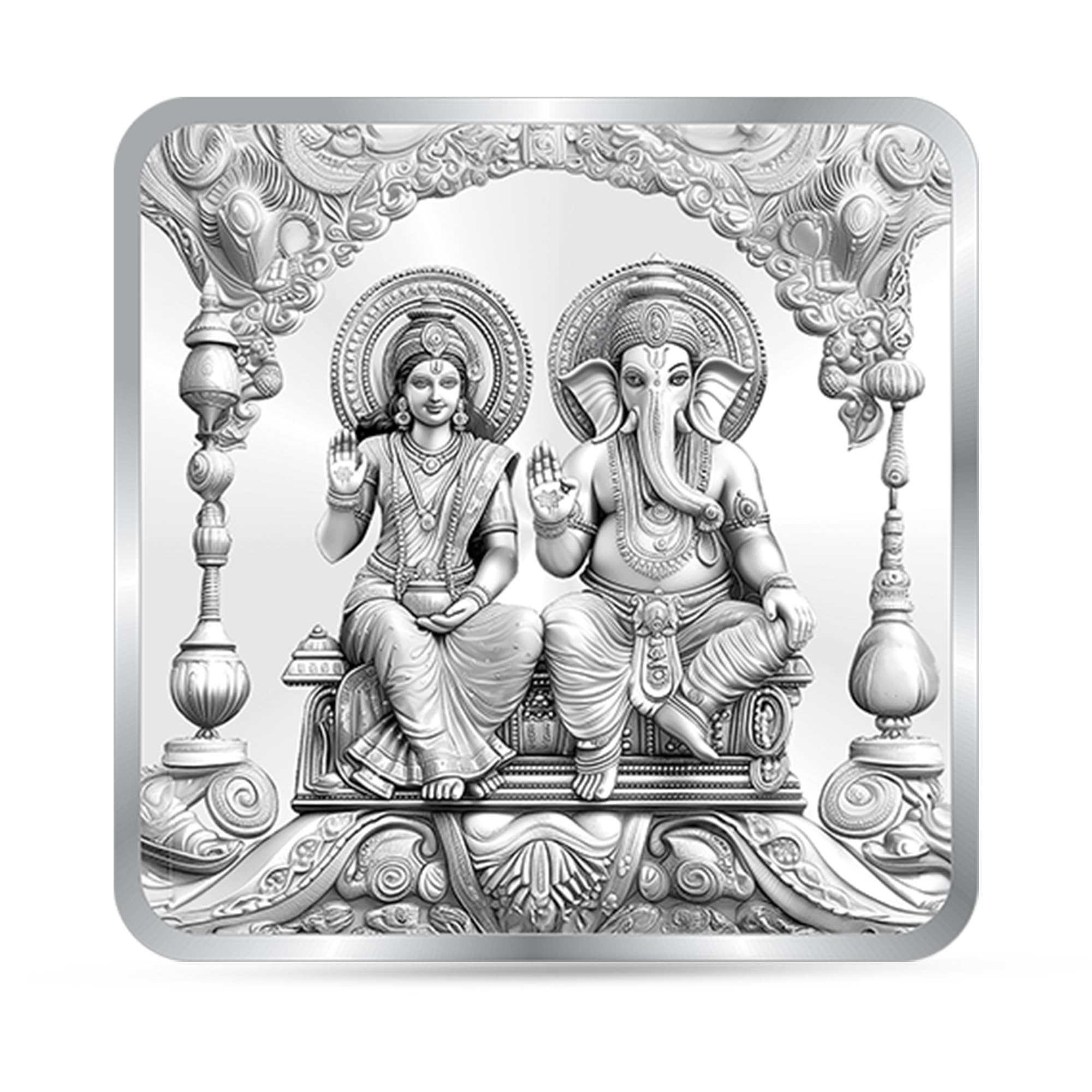 BIS Hallmarked Laxmi Ganesh Square 50Gm Silver Coin (999 Purity)