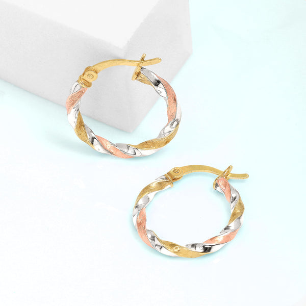 925 Sterling Silver 14K Gold-Plated Three Tone Light Weight Italian Design Hoop Earrings for Women Girls