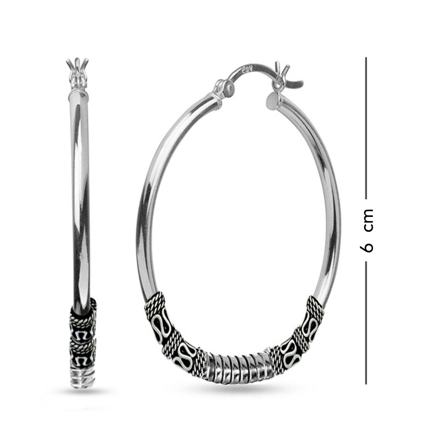 925 Sterling Silver Oxidized Hoop Earrings for Teen Women 60mm