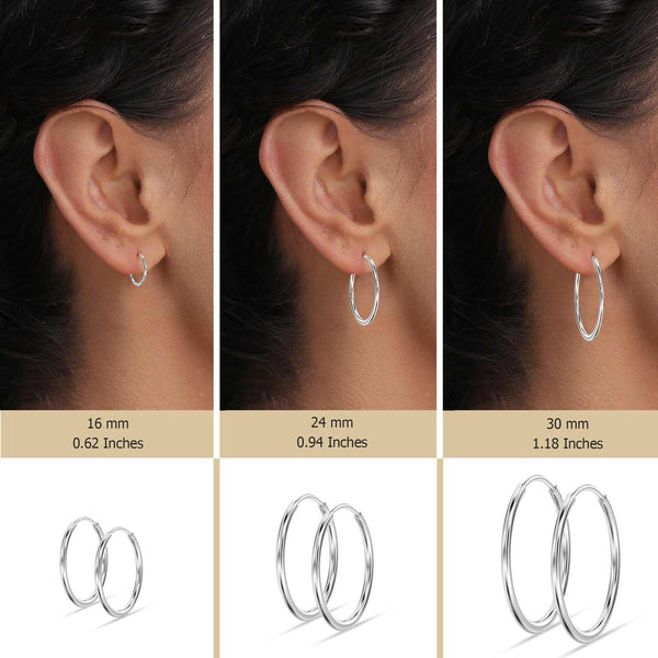 925 Sterling Silver Small Round Circle Endless Hoop Earrings for Women Set of 3 Pair