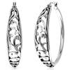 925 Sterling Silver Floral Filigree Hypoallergenic Round Shape Intricate Cutout Design Click-Top Hoop Earrings for Women