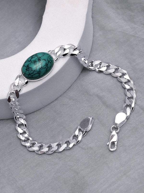 925 Sterling Silver Fancy Curb Chain Turquoise Stone Salman Khan Bracelet for Men and Boys