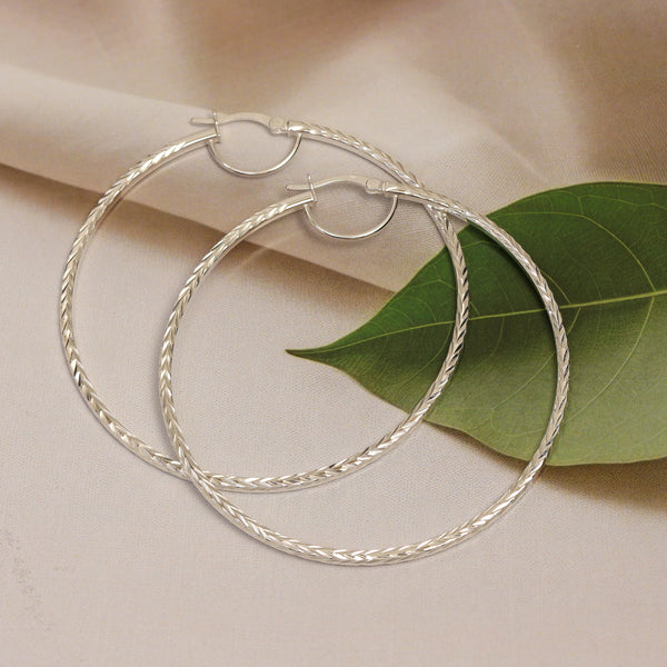 925 Sterling Silver Diamond-Cut Hoop Earrings Italian Design Click-Top for Women 60 MM