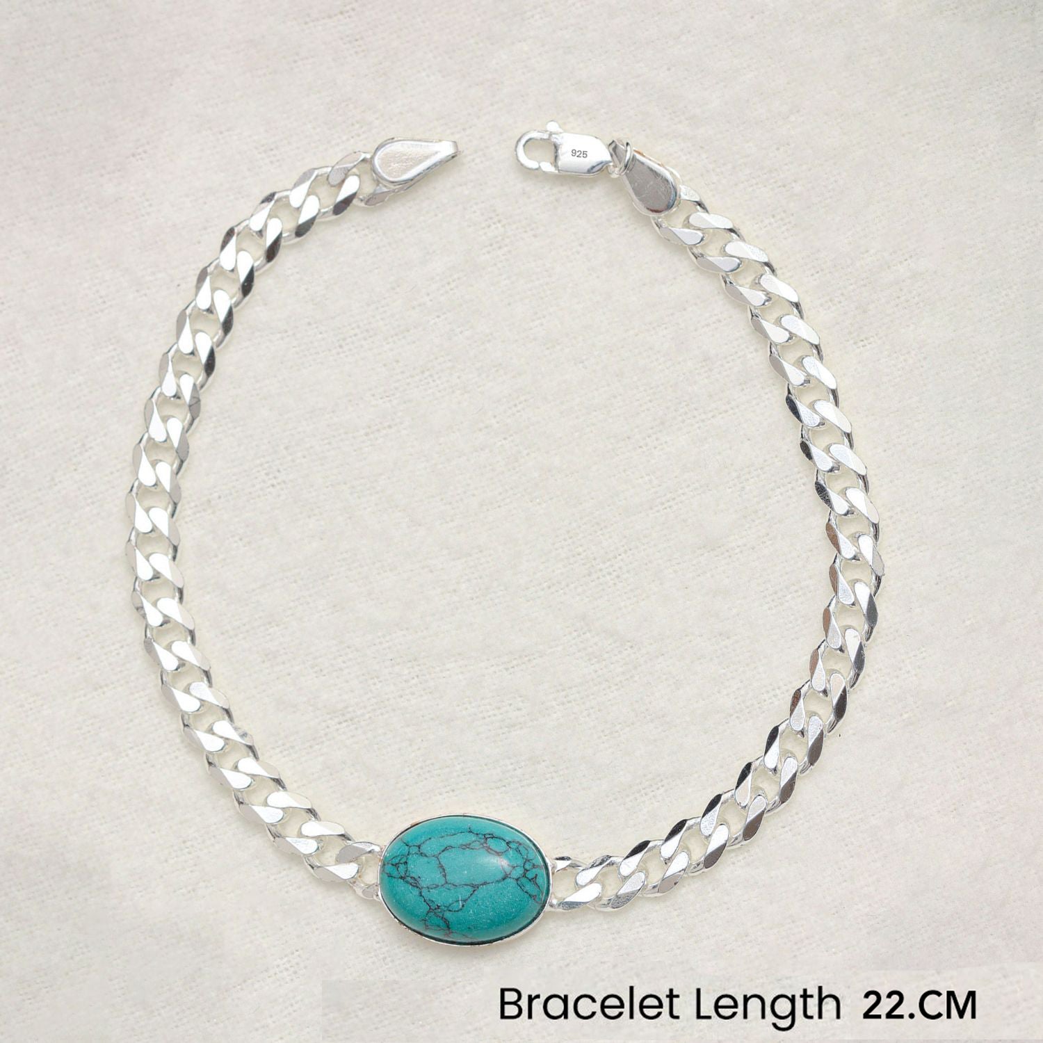 925 Sterling Silver Curb Chain Turquoise Stone Salman Khan Bracelet for Men and Boys