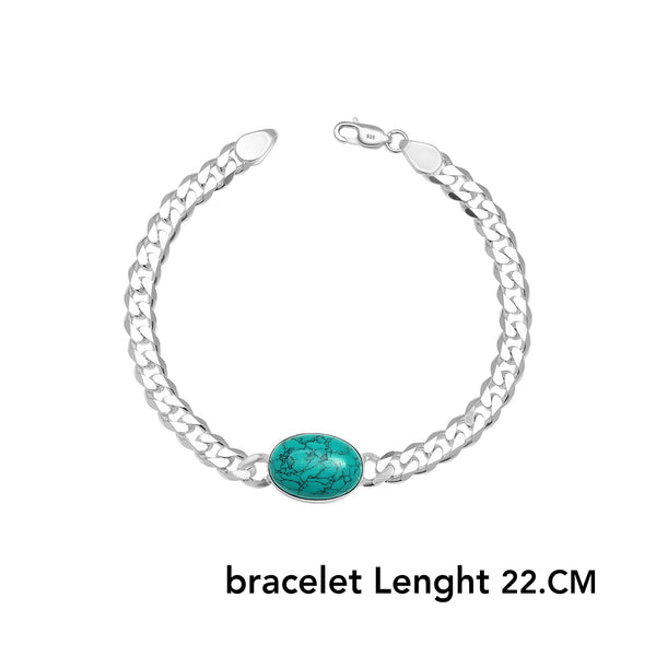 925 Sterling Silver Fancy Curb Chain Turquoise Stone Salman Khan Bracelet for Men and Boys