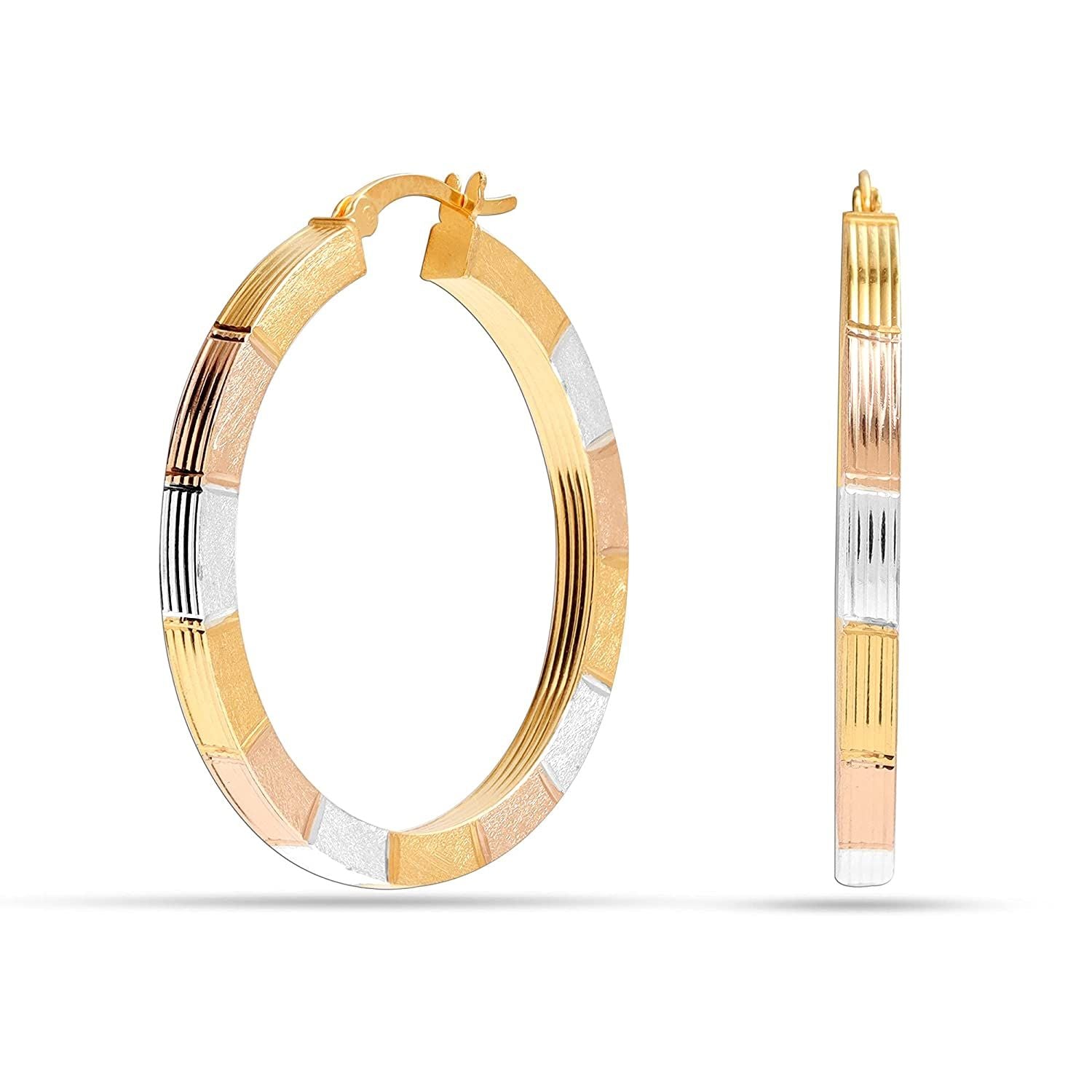 925 Sterling Silver Gold Pladed Dimond-Cut Hoop Earrings for Women