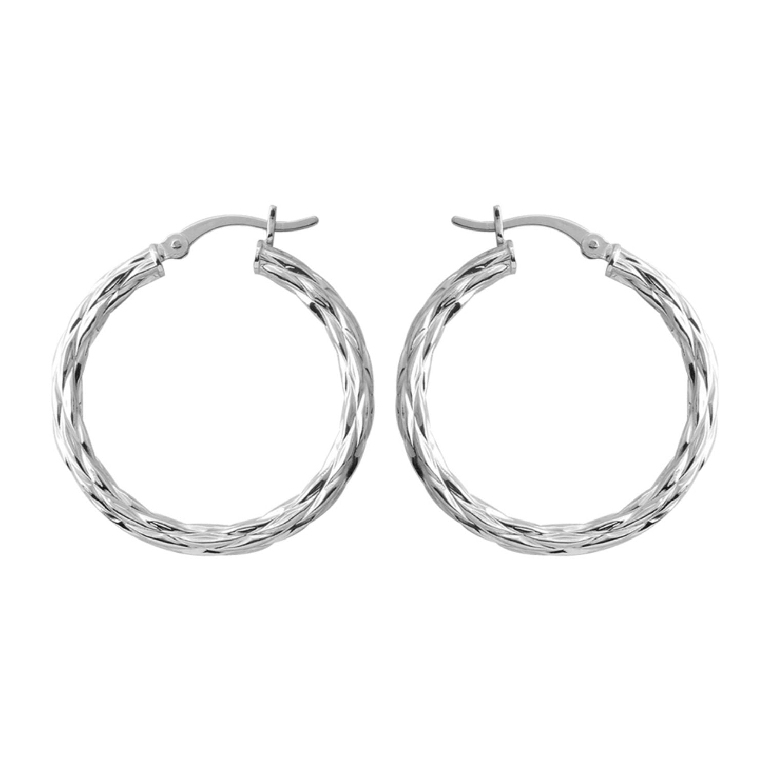 925 Sterling Silver Texture Hoop Earrings for Women 30 MM