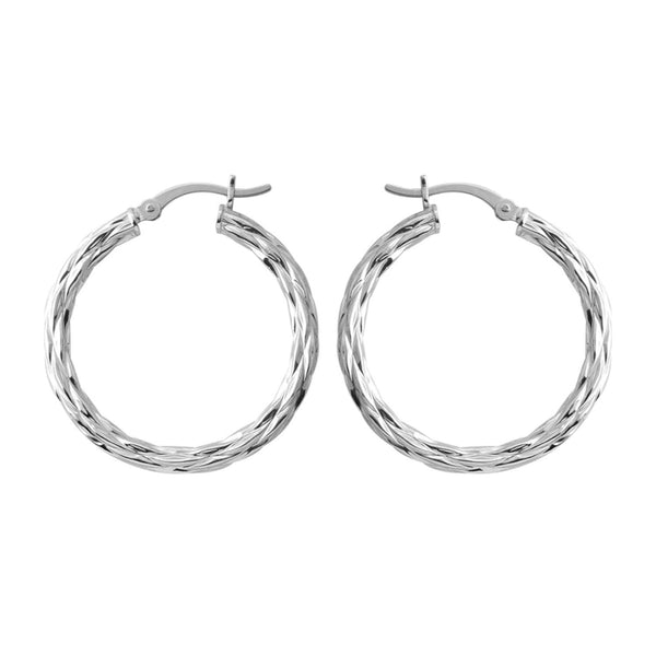 925 Sterling Silver Texture Hoop Earrings for Women 30 MM