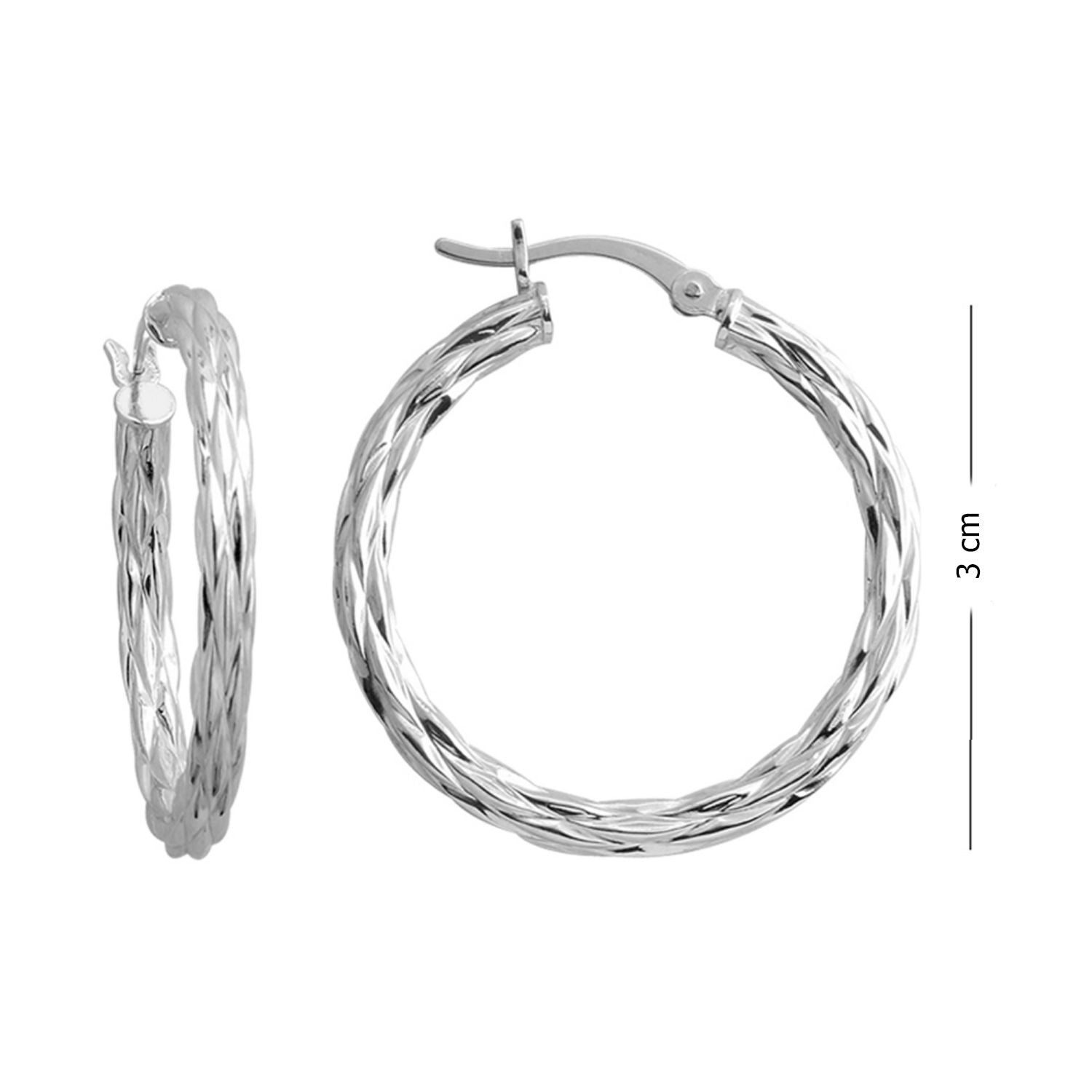 925 Sterling Silver Texture Hoop Earrings for Women 30 MM