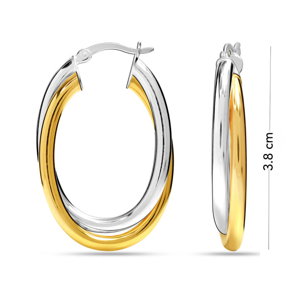 925 Sterling Silver Two-Tone Intertwining Oval Shape Click-Top Hoop Earring for Women 38 MM