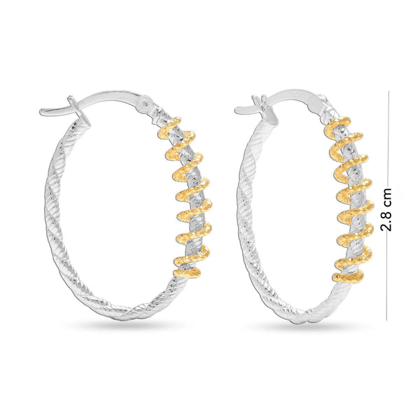 925 Sterling Silver Two Tone Round Shape Hoop Earrings for Teen Women