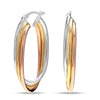 925 Sterling Silver 14K Three Tone Lightweight Italian Design Intertwined Hoop Earrings for Women