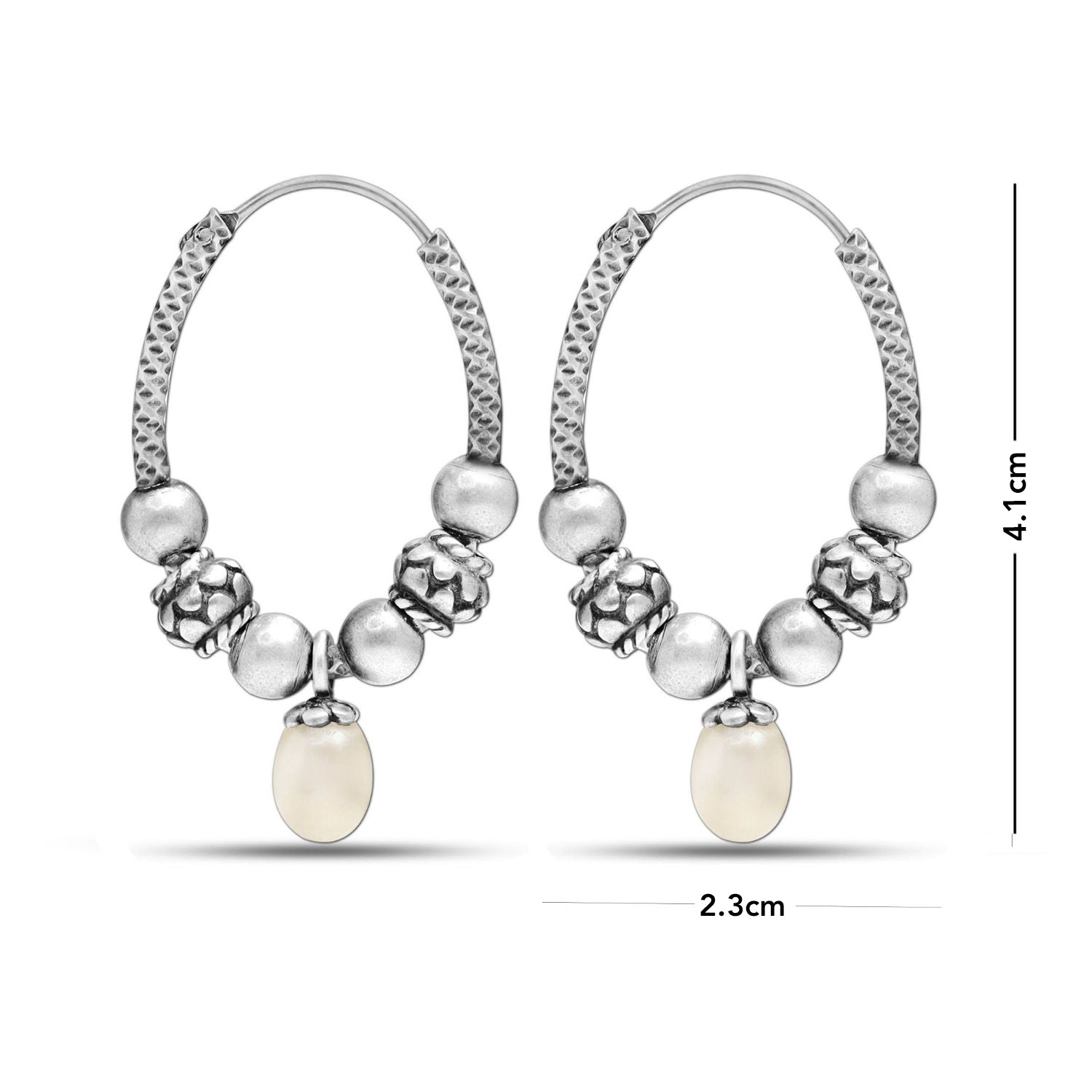 925 Sterling Silver Antique Hanging Pearl Bali Hoop Earrings for Women and Girls