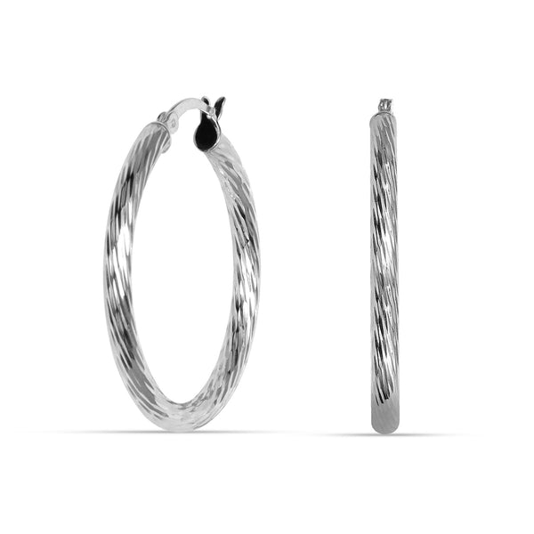 925 Sterling Silver Hoop Earrings for Women Hypoallergenic Diamond Cut Earring Hoops for Women 30MM