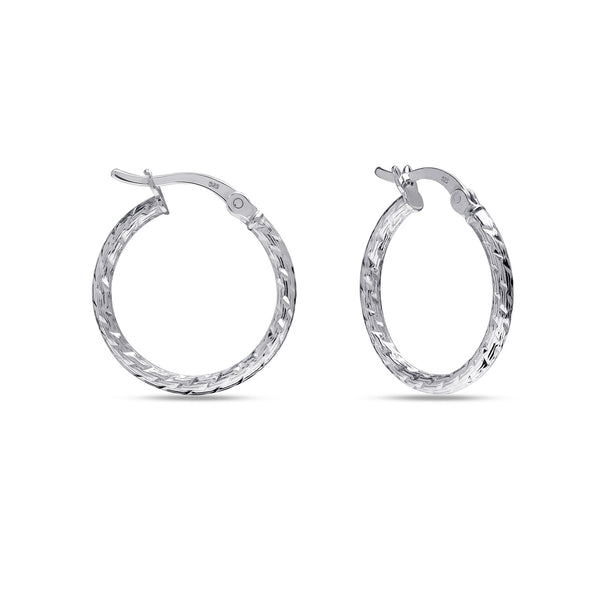 925 Sterling Silver Small Twisted Textured Diamond-Cut Click-Top Hoop Earrings for Women