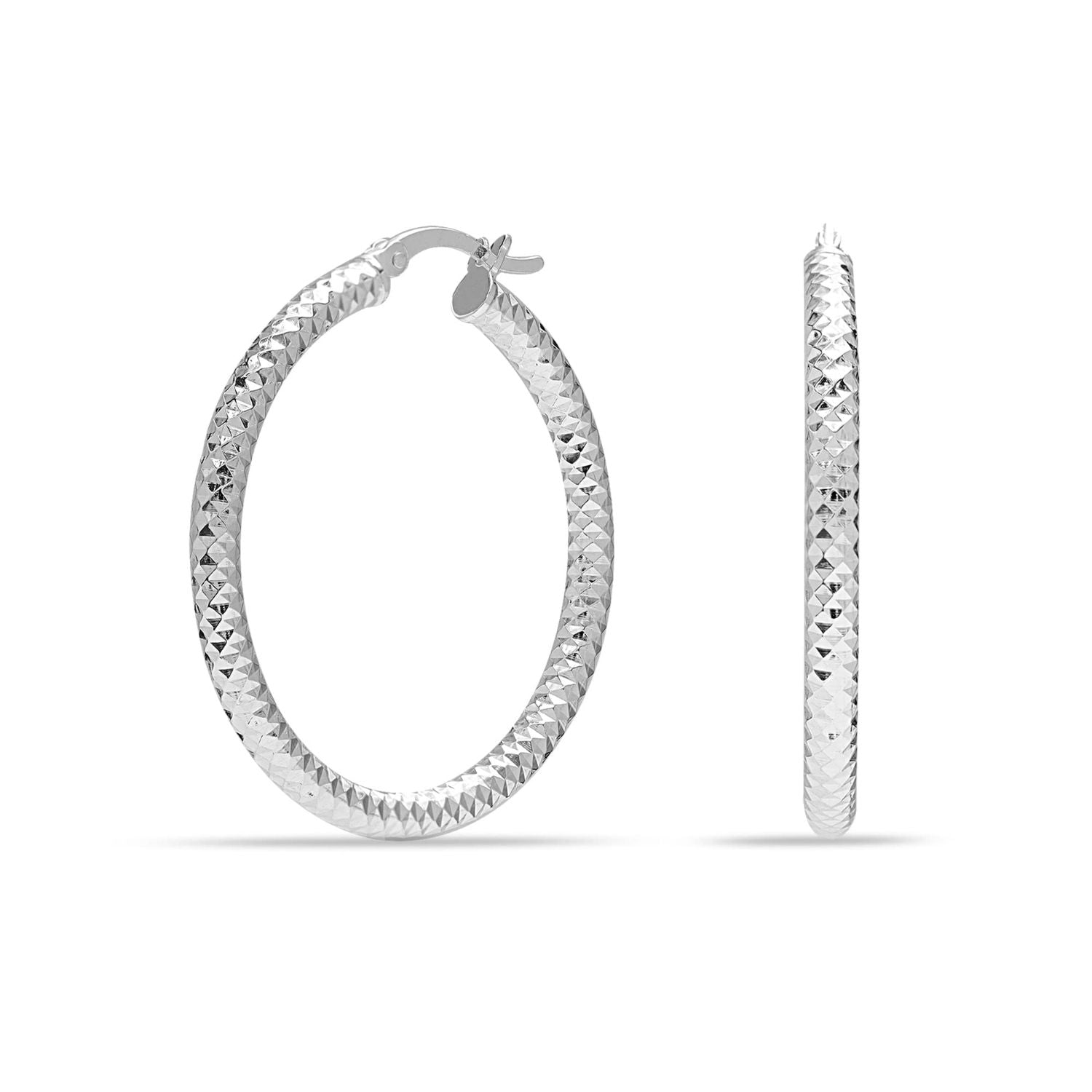 925 Sterling Silver Hoop Earrings for Women Diamond-Cut Classic Italian Design Earring Hoops for Women 30MM