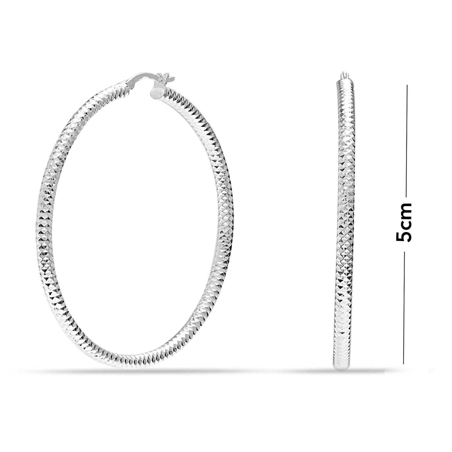 925 Sterling Silver Large Hoop Earrings for Women Diamond-Cut Classic Italian Design Earring Hoops for Women 50MM