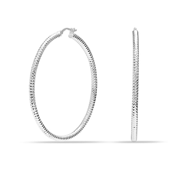 925 Sterling Silver Large Hoop Earrings for Women Diamond-Cut Classic Italian Design Earring Hoops for Women 50MM