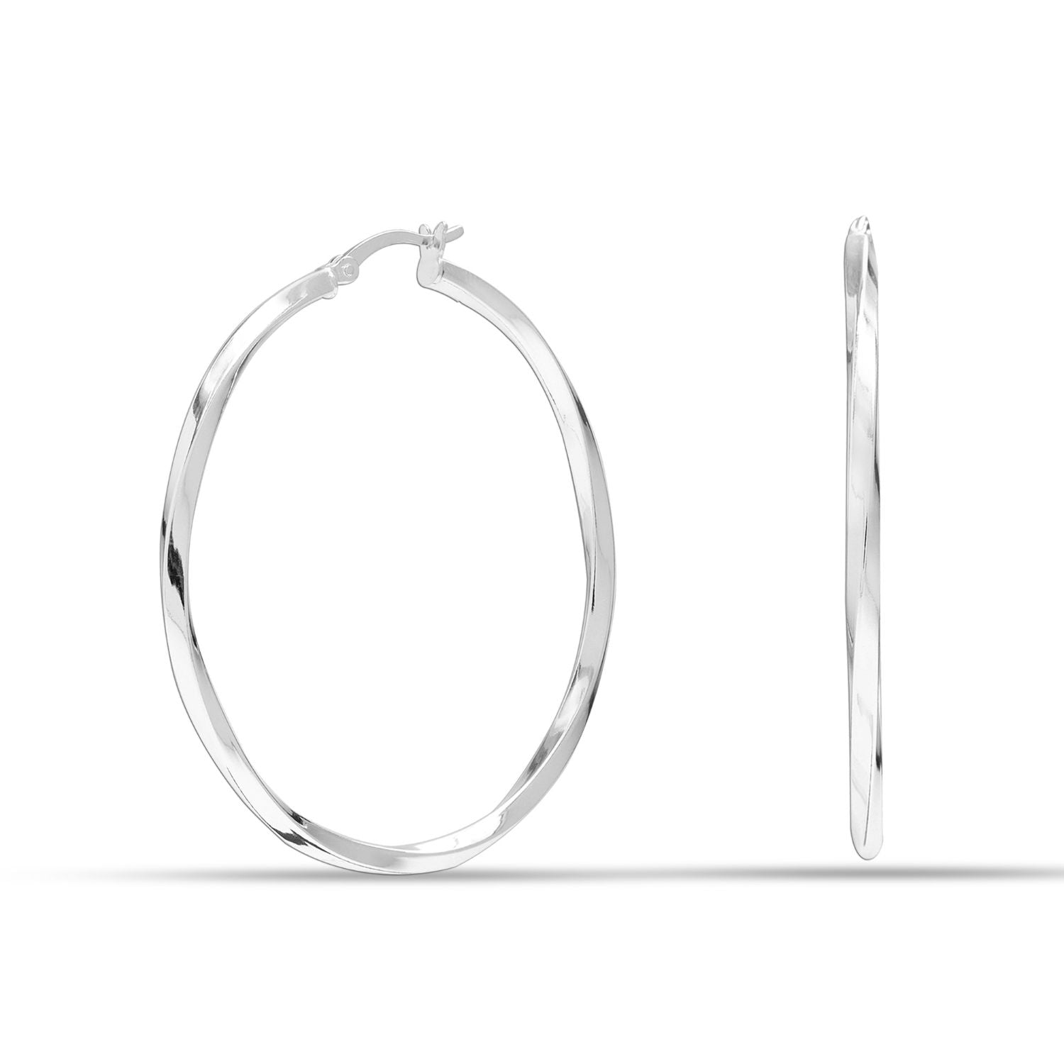 925 Sterling Silver Jewellery High-Polished Twisted Round Click-Top Hoop Earrings for Women 40MM