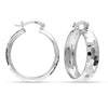 925 Sterling Silver Medium Classic Round Diamond-Cut Chunky Hoop Earrings for Women