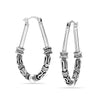 925 Sterling Silver Antique Vintage Balinese Art Inspired Boho Tribal Oval Shape Hoop Earrings for Women