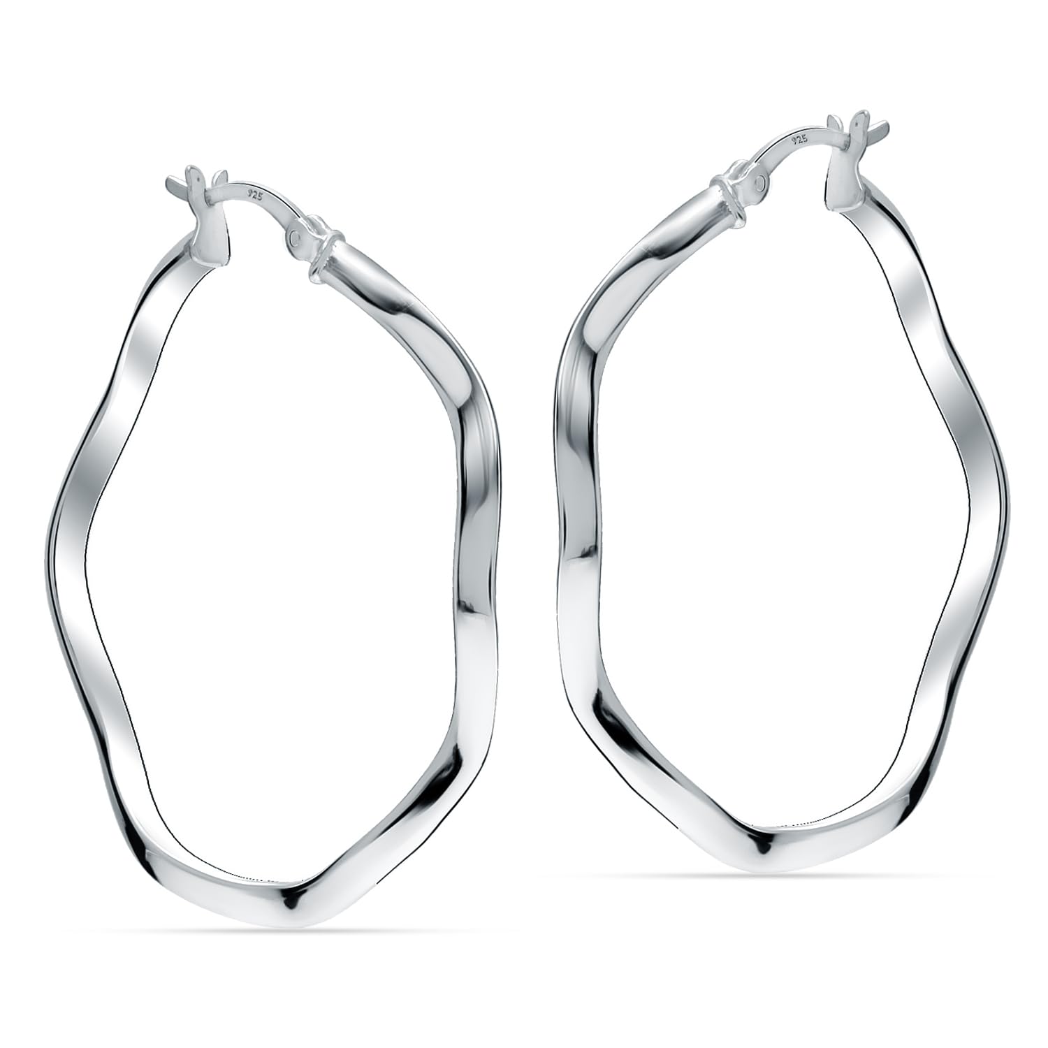 925 Sterling Silver Round Twisted Wavy Hoop Earrings for Women