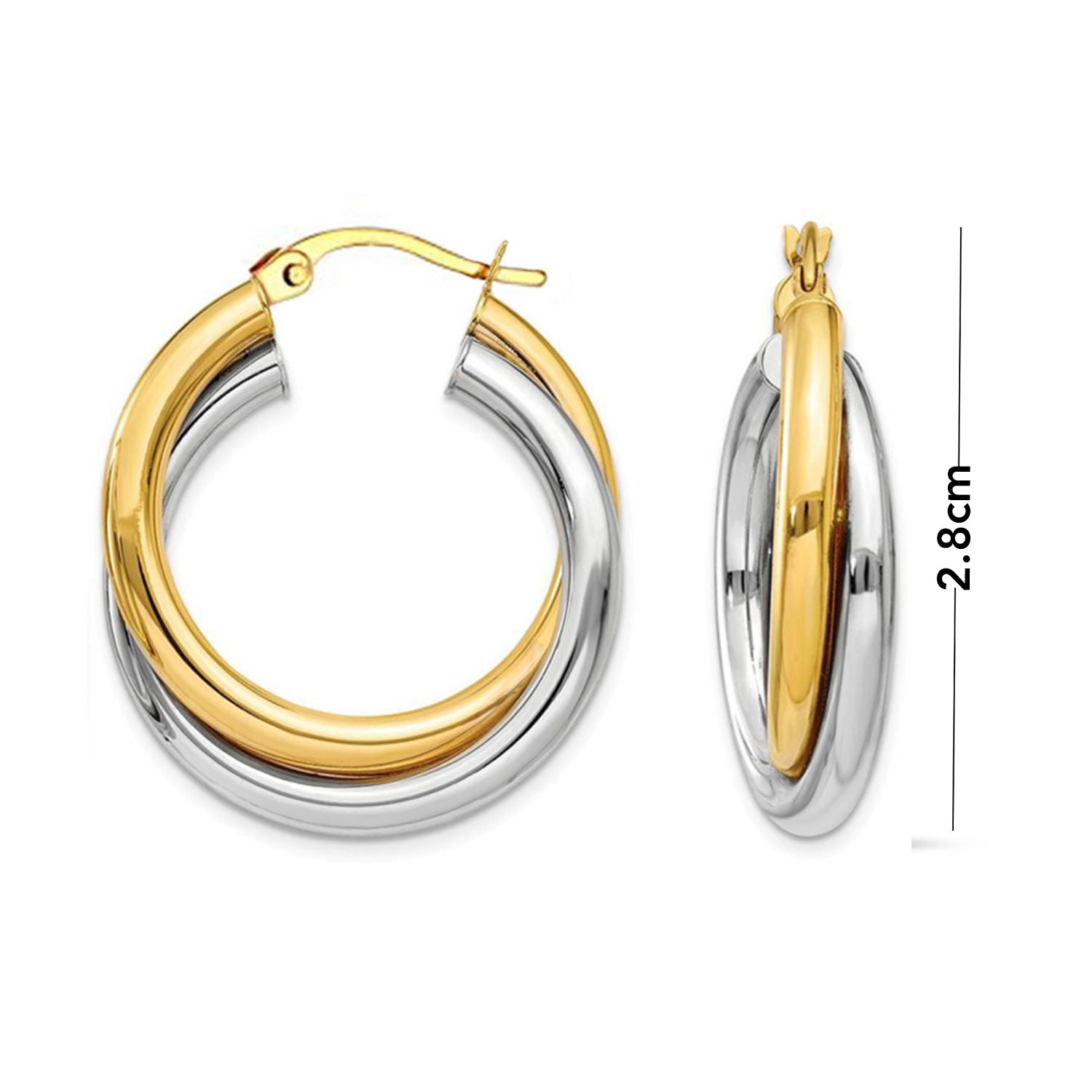 925 Sterling Silver Two-Tone Intertwining Round Oval Shape Tube Polished Hoop Earrings for Women