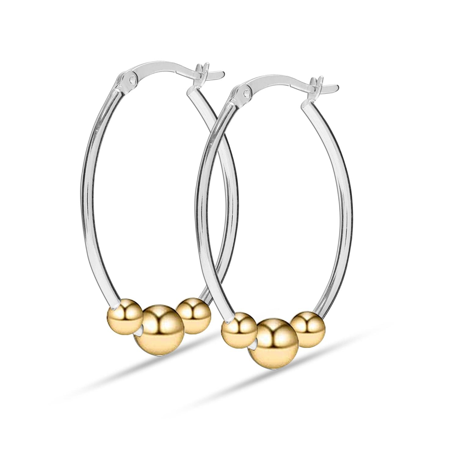 925 Sterling Silver 14K Gold-Plated Light-Weight Oval Two-Tone Hoop Earrings for Women