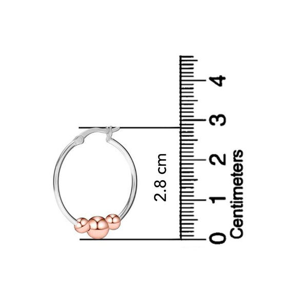 925 Sterling Silver 14K Rose-Gold Plated Light-Weight Round Two-Tone Bead Ball Hoop Earrings for Women