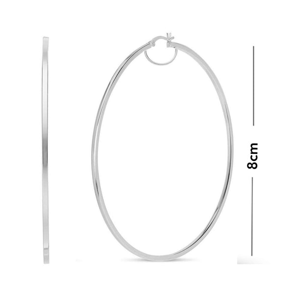 925 Sterling Silver BIG Italian Hoop Earrings for Women 80 MM