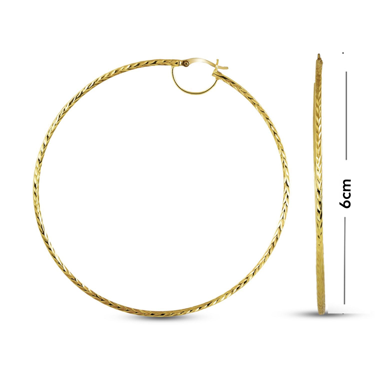 925 Sterling Silver Diamond-Cut Gold-Plated Hoop Earrings Italian Design Click-Top for Women 60 MM